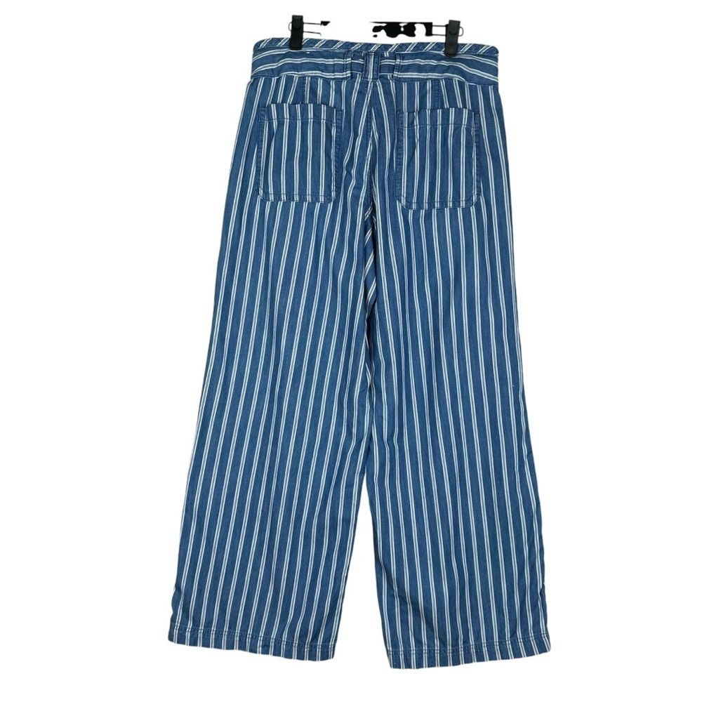 American Eagle Womens Pants Striped Wide Leg Size 12 Tie Waist Cotton Blue White - Picture 2 of 9